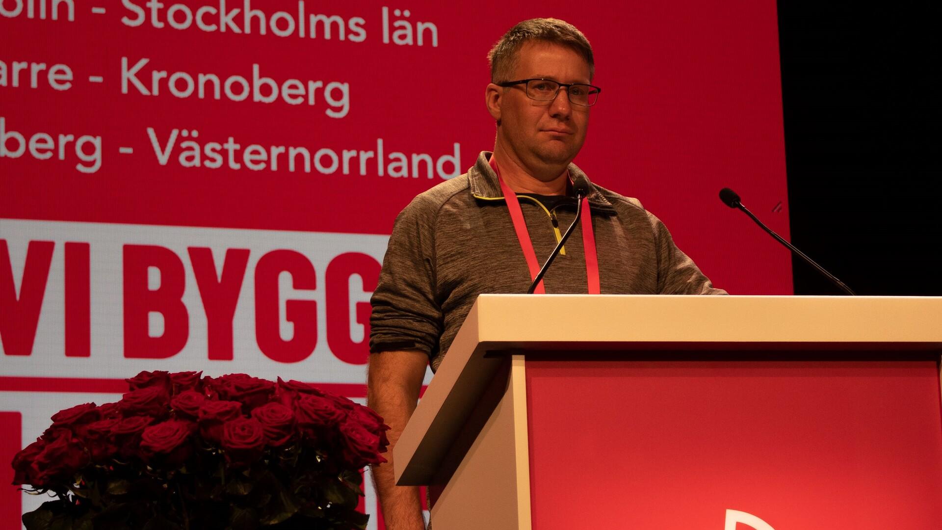 Håkan Bergström från Hällefors i talarstolen på Socialdemokraternas kongress