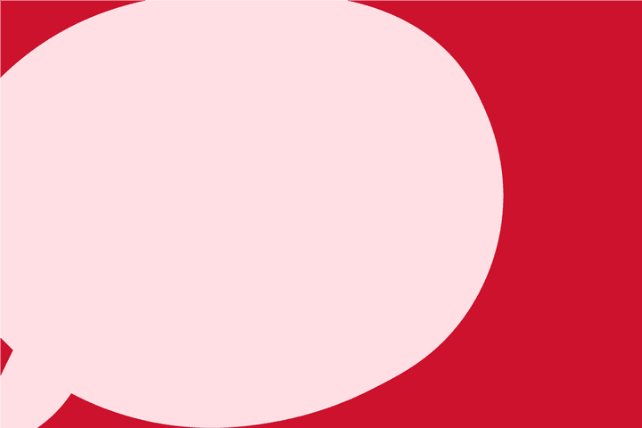 Illustration av en ljusrosa pratbubbla mot en röd bakgrund.
